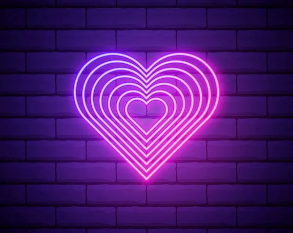 Світле Серце Неон Знак Ретро Неоновий Серцевий Знак Фіолетовій Цегляній — стоковий вектор