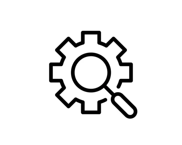 Instellingen Zoeken Lineair Pictogram Dikke Lijn Illustratie Vergrootglas Met Tandwielomtrek — Stockvector