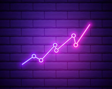 İstatistikler ok neonu simgesini yükseltiyor. Çevrimiçi ve web seti elemanları. Web siteleri, web tasarımı, mobil uygulama, bilgi grafikleri için basit simge.