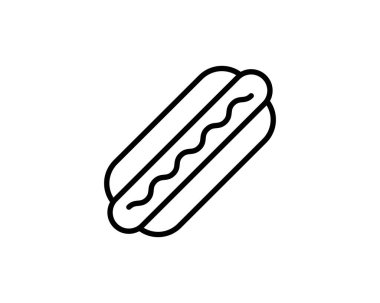 Sosisli çizgisi simgesi. Web tasarımı veya mobil uygulama için tek bir yüksek kaliteli fast food sembolü. Tasarım logosu, ziyaret kartı vb. için ince sosisli tabelaları. Sosisli sandviçin ana hatları.