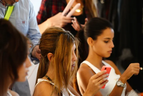 Backstage, hairdresser and makeup — Stock Photo, Image