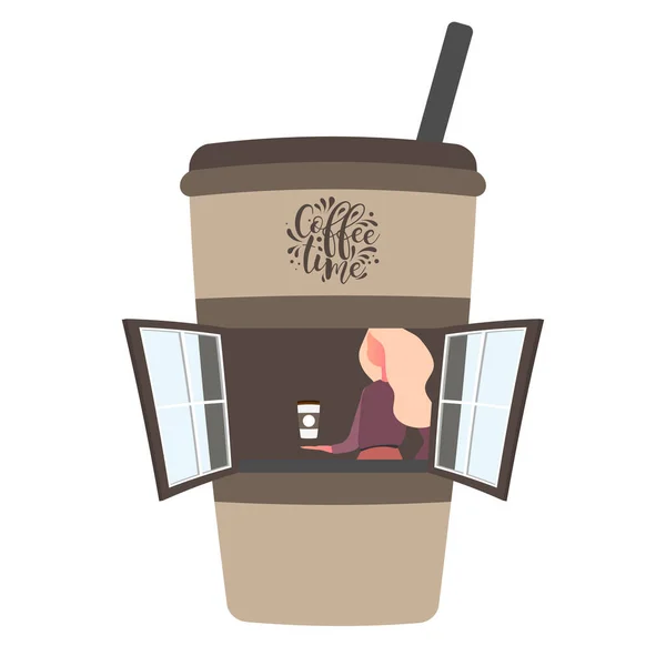 Кофейня в форме бумажной чашки. Векторная иллюстрация. — стоковый вектор