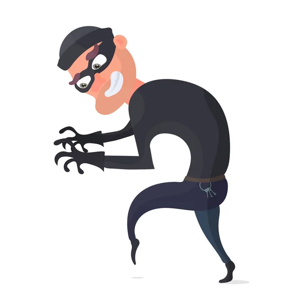 小偷矢量图解 在白色背景上隔离的戴着黑色面具的窃贼 适用于安全 保护和抢劫等专题 — 图库矢量图片