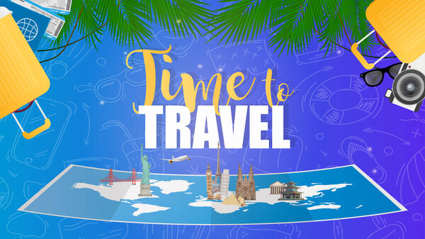 Время путешествовать. Карта мира с объемными достопримечательностями.