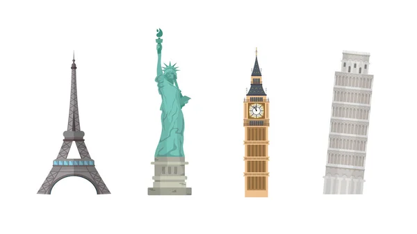 Набір Світових Орієнтирів Ізольованих Білому Тлі Eiffel Tower Statue Liberty — стоковий вектор