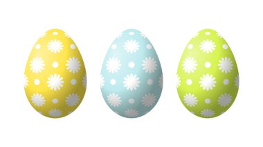 Beyaz arka planda izole edilmiş gerçekçi paskalya yumurtaları.