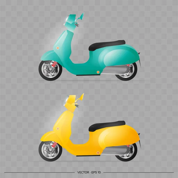 Reális Moped Régi Stílusban Sárga Kék Öreg Robogó Elem Szállítás — Stock Vector