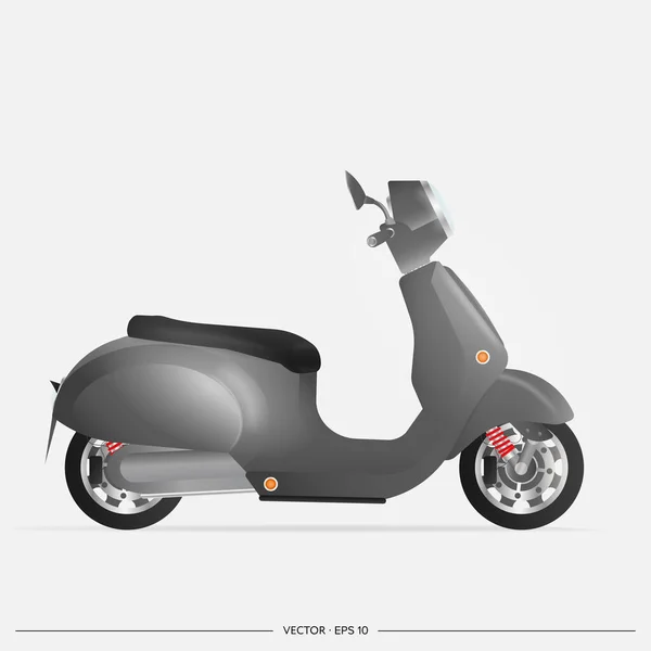 Motomotore Nero Realistico Nel Vecchio Stile Scooter Giallo Isolato Uno — Vettoriale Stock