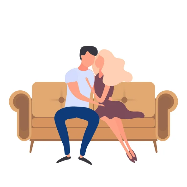 Couple Adorable Assis Sur Canapé Les Amoureux Embrassent Isolés Sur — Image vectorielle