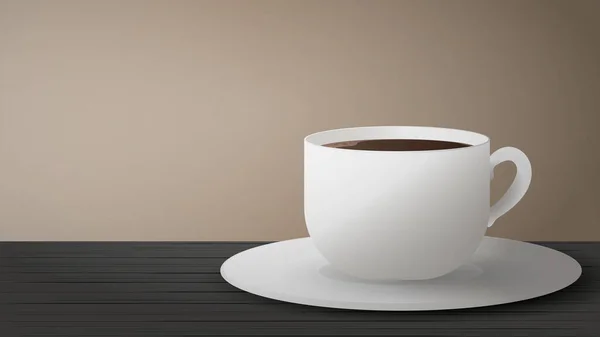 Taza Realista Con Café Sobre Una Mesa Madera Negra Vector — Vector de stock