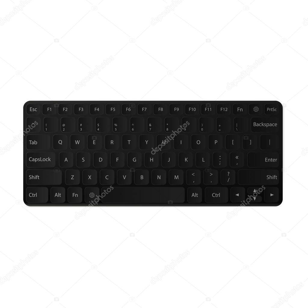 The black keyboard. Modern keyboard isolated on a white background. Realistic vector illustration.