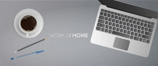 Arbeit Hause Flache Lage Bürotisch Mit Laptop Von Oben Notizbuch — Stockvektor