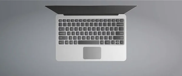 Modern Laptop Top View Open Laptop Gray Background Realistic Vector — Stock Vector