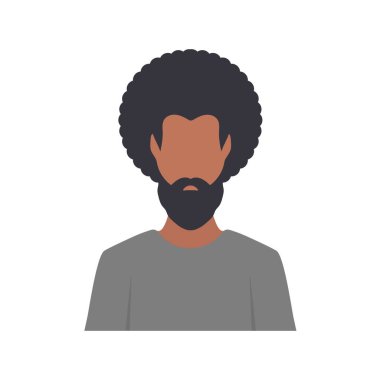 Genç afro adam avatar karakter erkek yüz karikatür insan vektör çizimi.