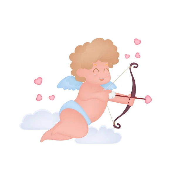 キューピッド シルエット 古典的なキューピッドベクトル バレンタインカード 弓を撃つ フラット漫画イラスト — ストックベクタ