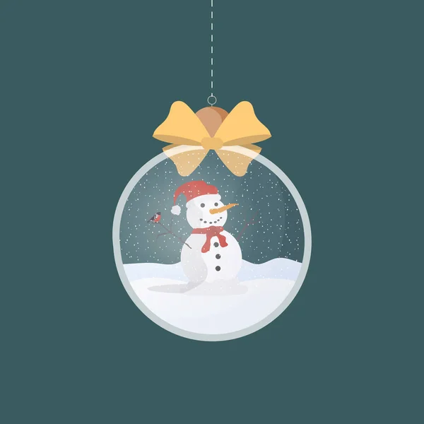 Boule Noël Transparente Argent Avec Bonhomme Neige Intérieur Sur Fond — Image vectorielle