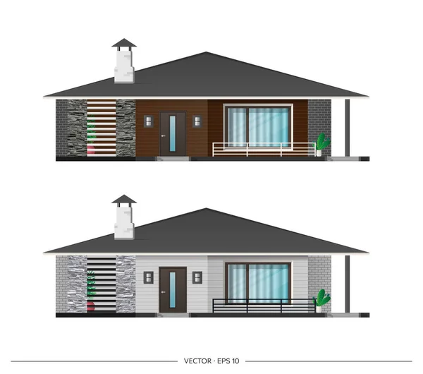 Set Rumah Modern Pondok Rumah Kota Dengan Bayangan Visualisasi Arsitektur - Stok Vektor