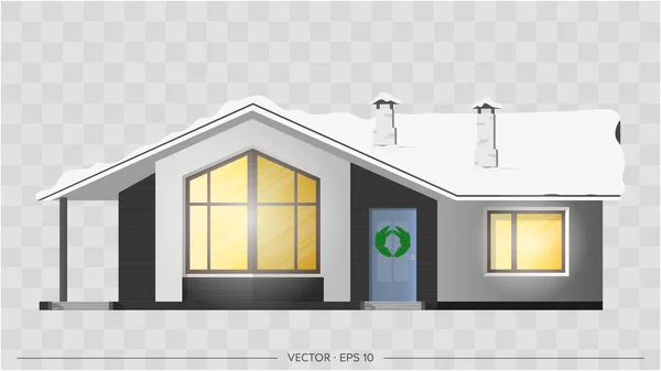Casa Moderna Para Design Inverno Cottage Casa Cidade Visualização Arquitetônica — Vetor de Stock