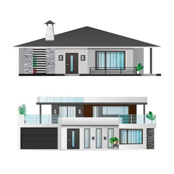 Conjunto Casas Modernas Casa Campo Casa Cidade Com Sombras Visualização — Vetor de Stock