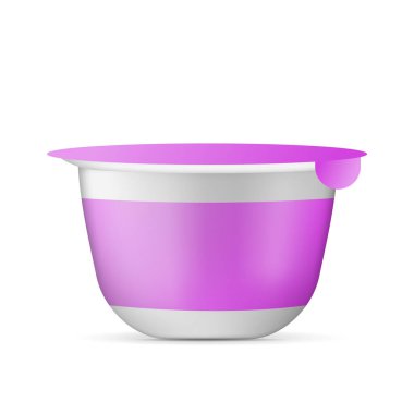 Vektör gerçekçi yoğurt kabı. Süt ürünleri için beyaz konteynır.