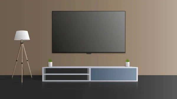 Sur Mur Gris Éteignez Télévision Une Longue Table Chevet Mezzanine — Image vectorielle