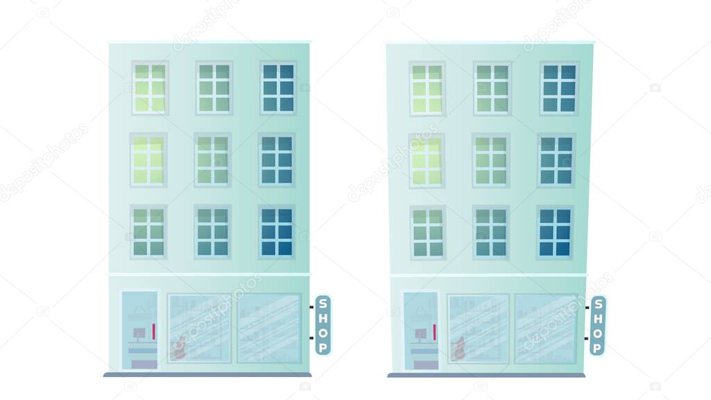 Vector illustration of high-rise buildings. Buildings for the design of the city. Isolated on a white background.