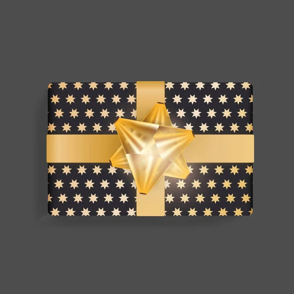 Altın Yıldızlı Siyah Hediye Kutusu Altın Kurdele Doğum Günü Noel — Stok Vektör
