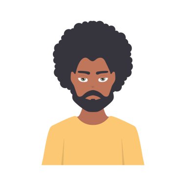 Genç Afro Adam Avatar karakteri. Erkek yüzü karikatür insan vektör illüstrasyonu.