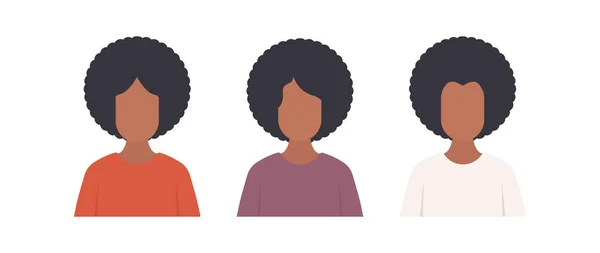 Retrato Chicas Afroamericanas Conjunto Diferentes Tipos Mujeres Piel Oscura Ilustración — Archivo Imágenes Vectoriales