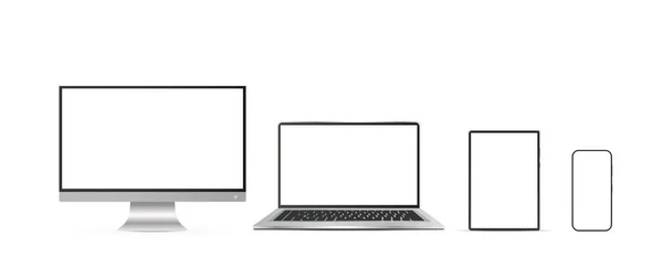 Комплект Технологий Белым Экраном Дизайна Монитор Ноутбук Планшет Телефон Реалистичный — стоковый вектор