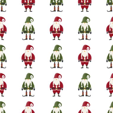 Noel Baba ve Noel cücesiyle kusursuz bir düzen. Vektör.