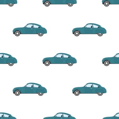 Mavi klasik arabalı kusursuz bir model. Kağıt ambalaj, özgeçmiş, baskılar ve kitaplar için uygun. Vektör.