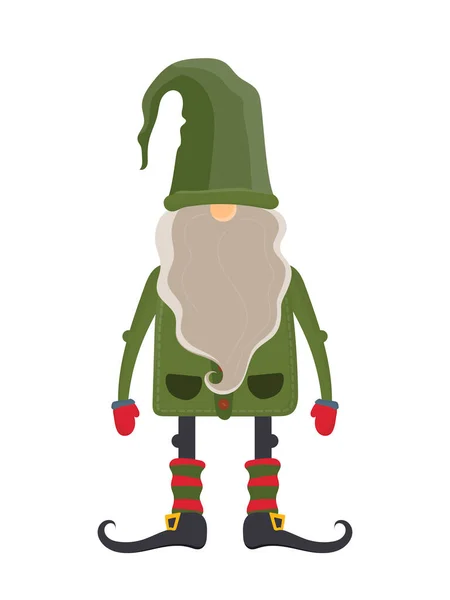 Gnome Noël Vêtements Verts Petit Homme Avec Une Barbe Chapeau — Image vectorielle