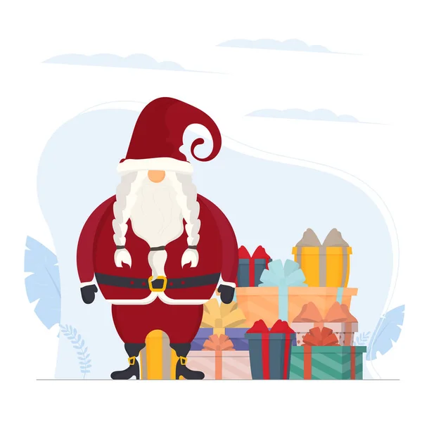 Babbo Natale Grande Mucchio Scatole Regalo Colorate Avvolte Bella Scatola — Vettoriale Stock