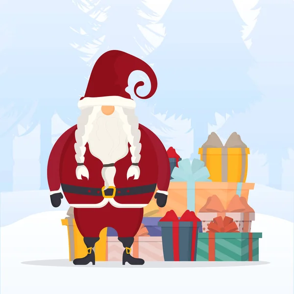 Санта Клаус Гірські Подарунки Різдвяна Подарункова Коробка Готові Листівки Векторні — стоковий вектор