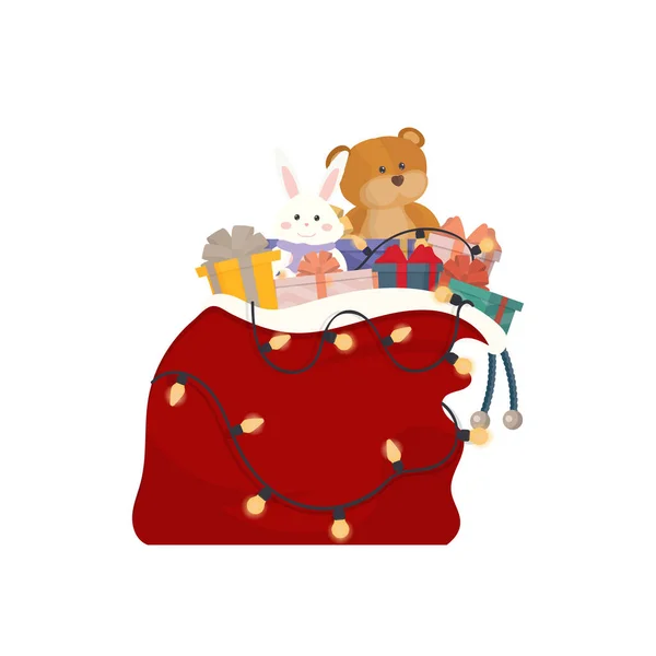 Sac Vectoriel Père Noël Avec Jouets Cadeaux — Image vectorielle