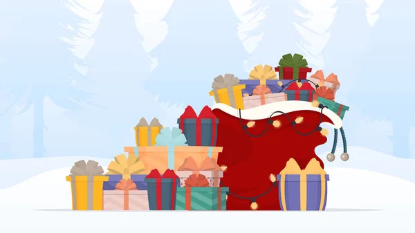 Sac Cadeau Noël Père Noël Plein Boîtes Cadeaux Sacs Cadeaux — Image vectorielle