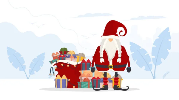 Babbo Natale Con Sacchetto Regali Una Bella Confezione Regalo Con — Vettoriale Stock