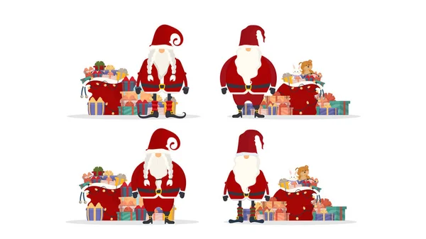 Ensemble Père Noël Avec Sac Cadeaux Une Belle Boîte Cadeau — Image vectorielle