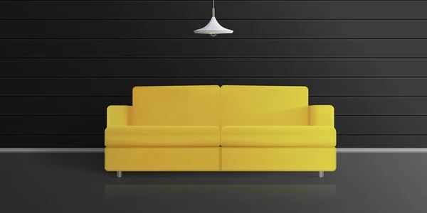 Karanlık Odası Olan Sarı Kanepe Gerçekçi Vektör Stili Çatı Katı — Stok Vektör