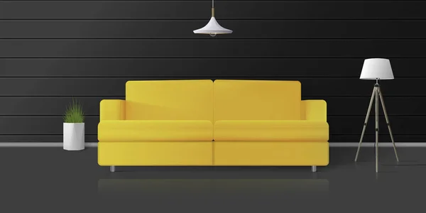 Sofa Kuning Ruangan Gelap Pabrik Indoor Lampu Lantai Ruang Loteng - Stok Vektor