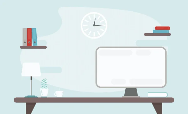 コンピュータ 書類付きの職場のイラスト テンプレートバナー ベクターホームオフィスとフリーランスの職場コンセプト — ストックベクタ