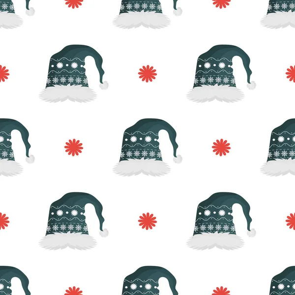 緑のクリスマスの帽子シームレスなパターン ウェブサイトやアプリケーションのためのお祭りの背景 はがき 包装紙 書籍やポスターに適しています ベクトル — ストックベクタ