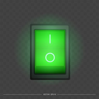 Yeşil büyük açma kapama düğmesi. Parlak yeşil düğme. İzole edilmiş.