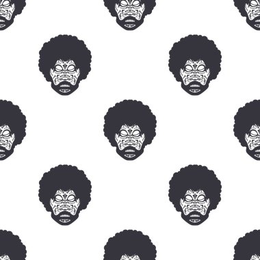 Maya kabilelerinin maskesiyle kusursuz bir desen. Polinezya desenleri. Kartpostallar, özgeçmişler, kitaplar ve posterler için uygun. Vektör illüstrasyonu.