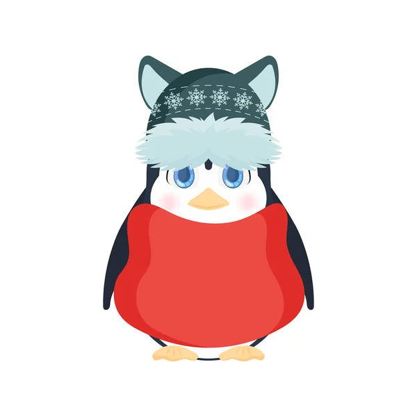 Mignon Petit Pingouin Dans Chapeau Une Veste Hiver Bébé Pingouin — Image vectorielle