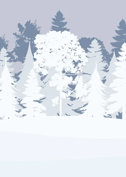 Snowy Forest Flat Style Winter Forest Background Ready Made Postcard — Stock Vector