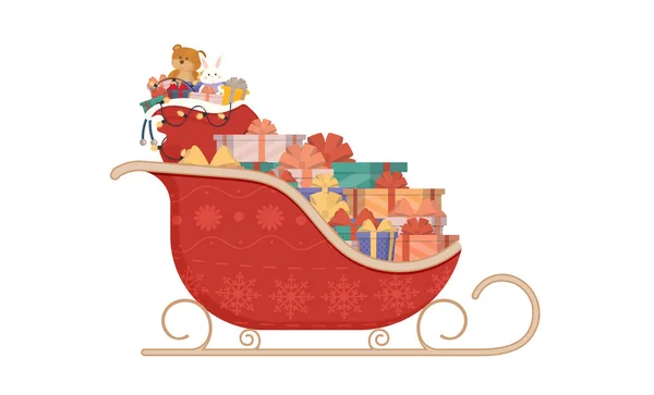 Червоні Сани Санта Клауса Подарунками Візуальне Зображення Ізольоване Білому Тлі — стоковий вектор