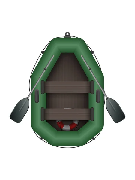 Надувная Зеленая Лодка Видом Сверху Весла Каякинга Гребли Дизайн Векторная — стоковый вектор