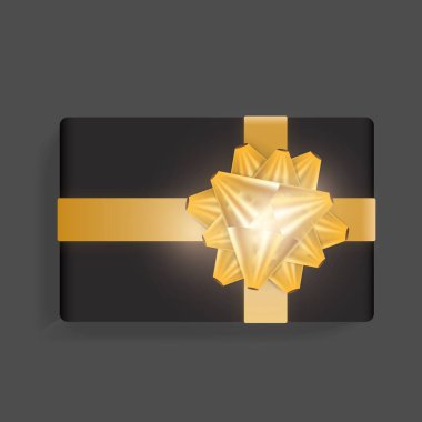 Altın kurdeleli siyah hediye kutusu. Doğum günü, Noel ve yeni yıl için güzel gerçekçi bir hediye kutusu tasarımı. Vektör illüstrasyonu